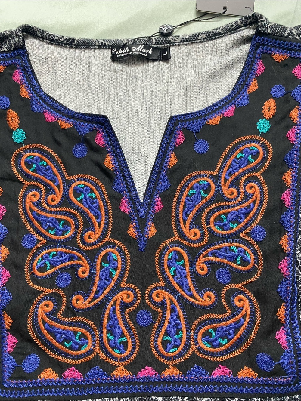 NWT White Mark Boho Embroidered Paisley V-Neck Mini Dress Large - Picture 5 of 10